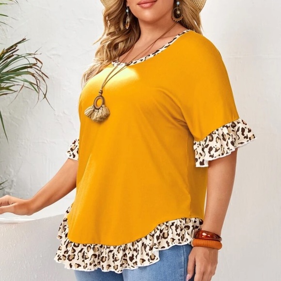 EMERY ROSE Plus Contrast Panel Ruffle Hem Tee - Picture 4 of 7